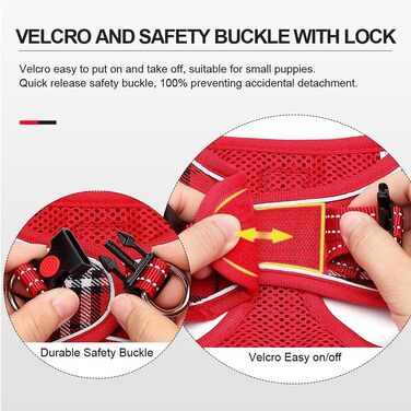 Шлейка для собак Suredoo для маленьких собак з повідком, анти-тягнуча, світловідбиваюча, дихаюча, нагрудна, для цуценят (Червоно-біла клітинка, M, Обхват грудей: 34-39см)