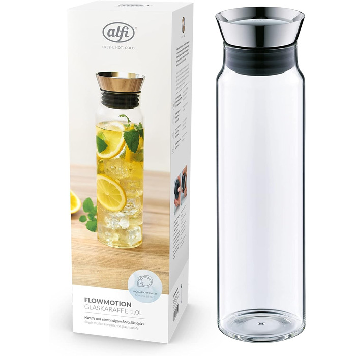 alfi 2417020100 flowMotion Carafe, Borosilicate Glass, Single-Wall, 1 L