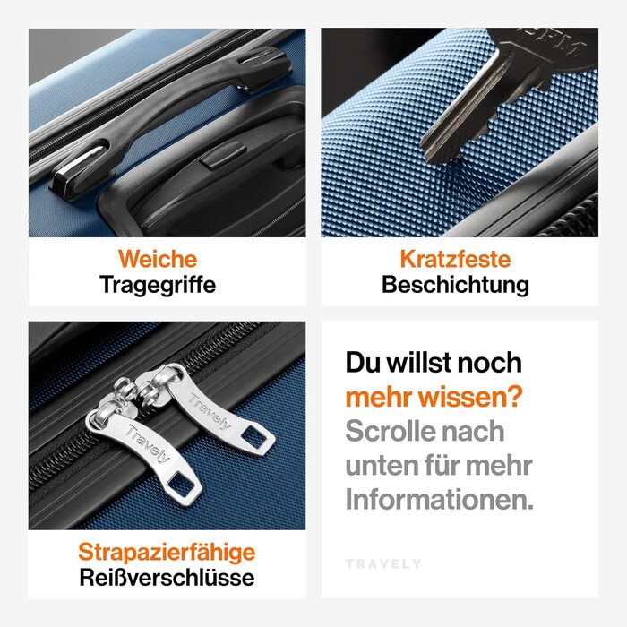 Чемодан Travely з полікарбонату, 77 см, XL, 100 л, з TSA замком, блакитний