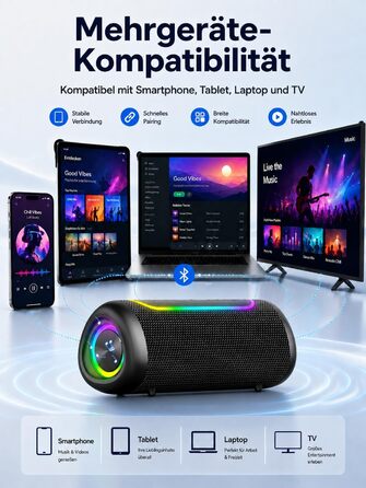 Портативна Bluetooth колонка UOHHBOE 30W, чорна: музика до 30 годин, RGB підсвічування, IPX5 водонепроникність