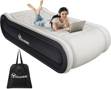 Надувний матрац YITAHOME 2x1,5м з електропомпою, самонадувний, для 2 осіб, білий/блакитний