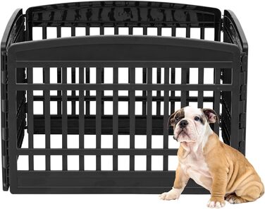 Iris Ohyama Dog Playpen with 6 Panels, 24 inches High, Lockable Door, Cat Enclosure, Dog Crate, Indoor/Outdoor Use, Puppy Playpen, Dog Fence, Puppy Fence, Dog Pen, CI-606E (Black, 24 inches High/4 Panels/No Door)