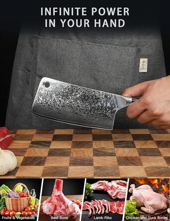 Ніж кухарський SANMUZUO Hackmesser 17 см, професійний, Дамаск, серія Xuan, VG10 сталь, ручка з епоксидної смоли (сапфірово-синій)