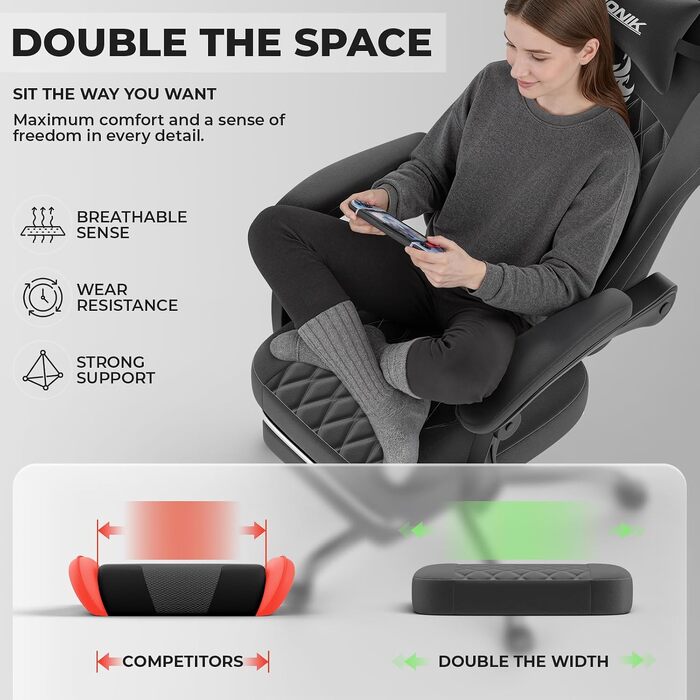 Ігрове крісло Ergonomic Gaming — ергономічний комп'ютерний стілець з регулюванням висоти та нахилу спинки для дітей, підлітків та дорослих, чорний