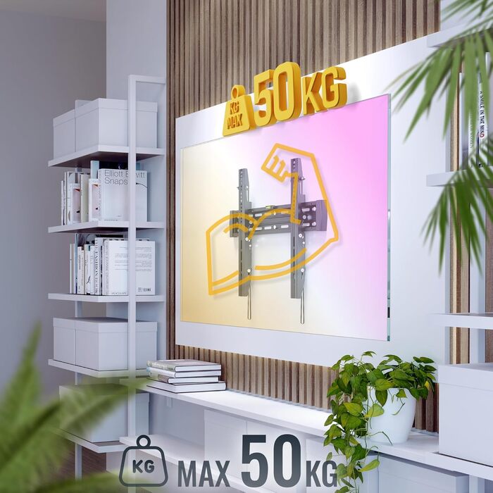 Настінний кріплення для телевізора RICOO R17 для 37-75 дюймів, нахильний, VESA 600x400, Slim, для плоских та curved smart TV, до 100 кг
