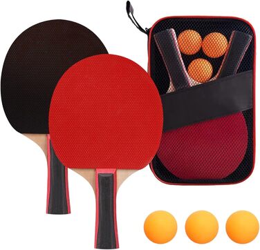 Набір для пінг-понгу JurciCat: 2 ракетки, 3 м'ячі, сумка. Підходить для гри в приміщенні та на вулиці. Довга ручка.