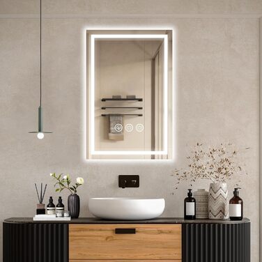 Дзеркало для ванної кімнати 40x60 см з LED-підсвічуванням, антизапар, регулювання яскравості, 3 кольори світла