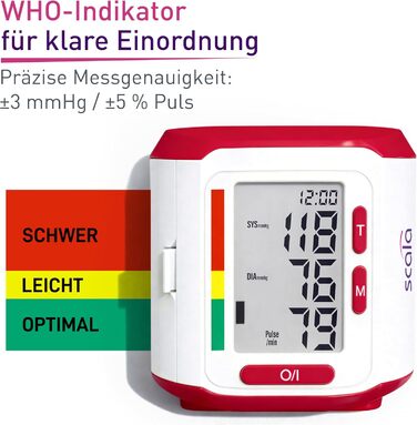 Тонометр на зап'ястя Scala SC 6400 - точний вимірювач артеріального тиску з індикатором ВООЗ, 85 місця пам'яті, Fuzzy Logic, з коробкою та батарейками, манжета 13,5-19,5 см