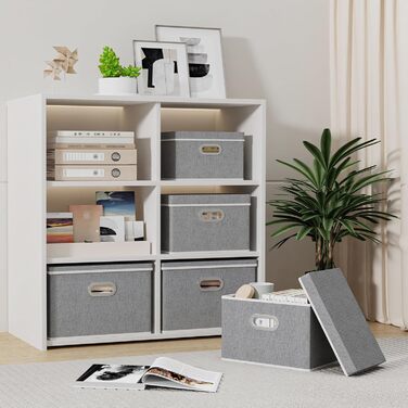 Yawinhe 3-Piece Storage Boxes with Lids, Foldable Fabric Storage Box with Handles, Storage Boxes, for Bedroom, Clothes Storage, 32x23x20cm, Grey, SNK023G-3