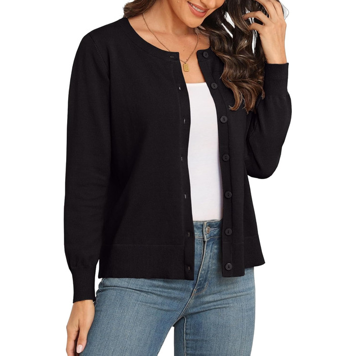 Чоловічий легкий кардиган PrinStory з круглою горловиною, чорний (L)