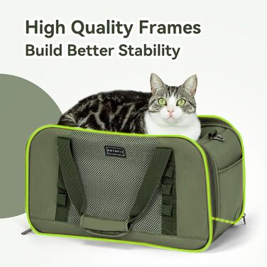 Транспортна переноска для кота та собаки Petsfit - міцна, дихаюча, з ковдрою та ручкою-телескопом, оливковий (49x23x28 см)