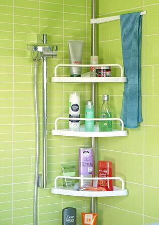 Stardis Telescopic Corner Shelf, Stainless Steel, Rust-Proof with 4 Shelves, Shower Shelf, Telescopic Shelf for Shower, Bathroom, Shower Shelf, Height Adjustable from 120-300 cm, Grey