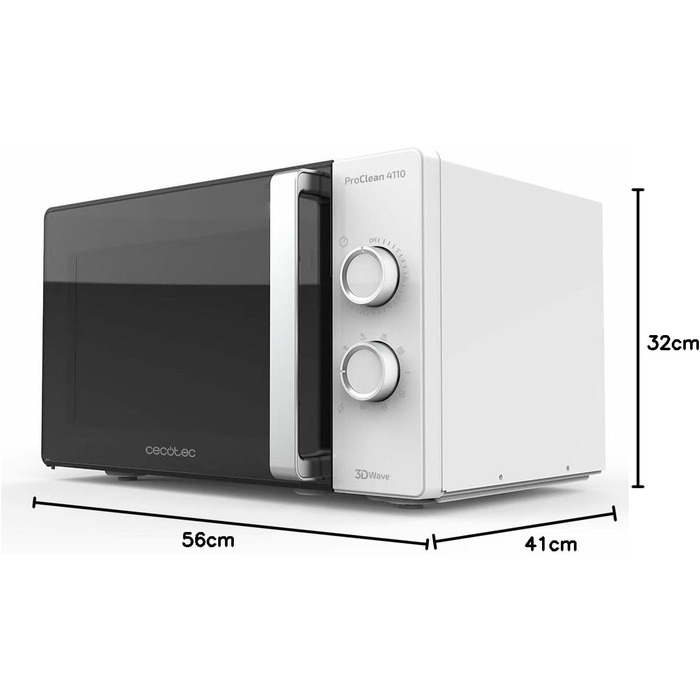 Мікрохвильова піч Cecotec ProClean 4110 з грилем, 23 л, 700W, ProClean, 3D Wave, білий кришталевий дисплей