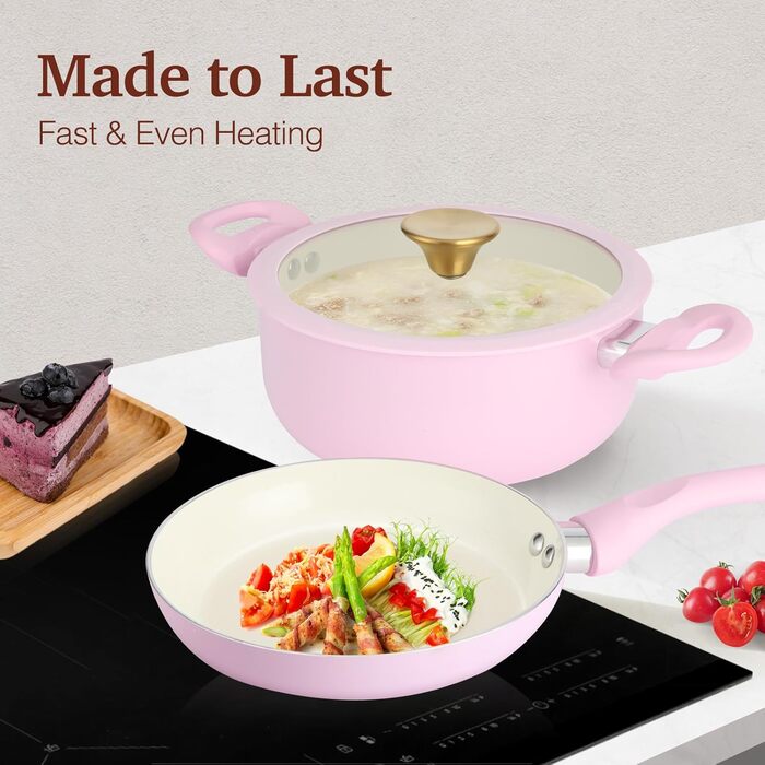 Набір посуду MELENTA 11 предметів з антипригарним покриттям, кераміка, індукційний, з кришкою, PFOA-free, рожевий HC3302-11PG