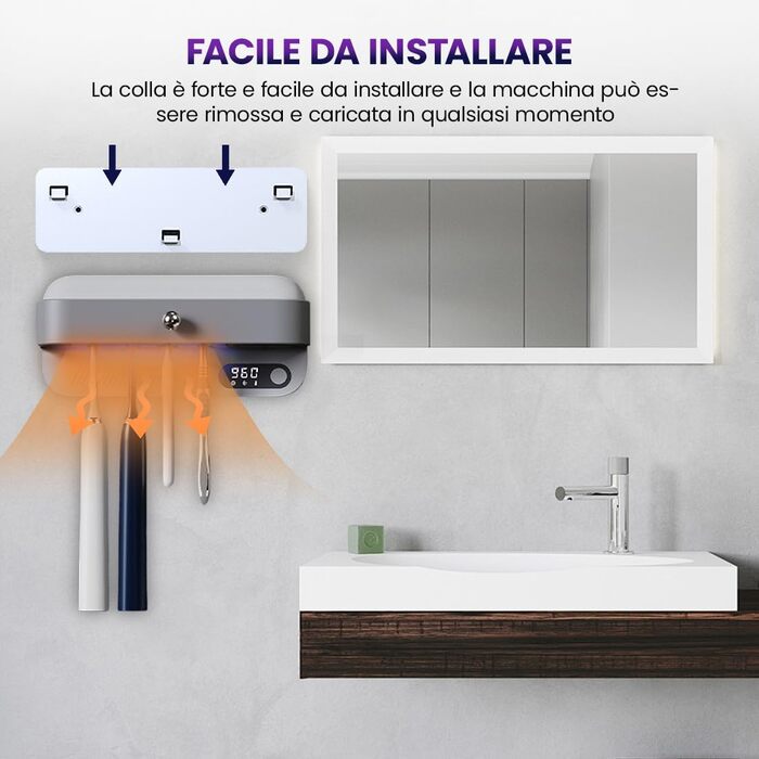 Стерилізатор для зубних щіток з УФ-світлом: 2 тримачі для щіток та бритв, сушка та дезінфекція