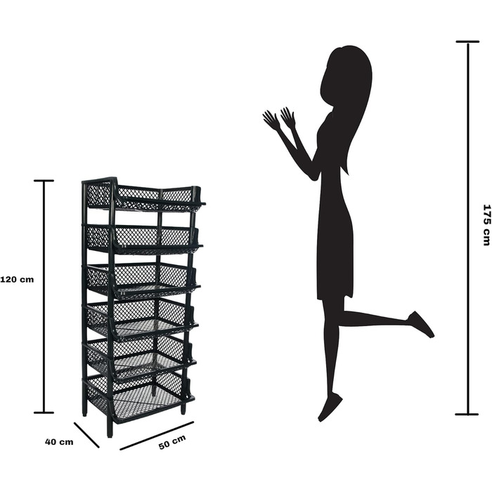 Plastic shelf system, stackable/expandable plug-in system as a stacking shelf, 6 shelf elements in black