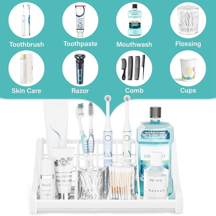 Toothbrush Holder, Instant Organizer – Bathroom Countertop Organizer, Kids, Electric Toothbrush & Toothpaste Holder – 7 Compartments, Bathroom Sink Accessories, Storage