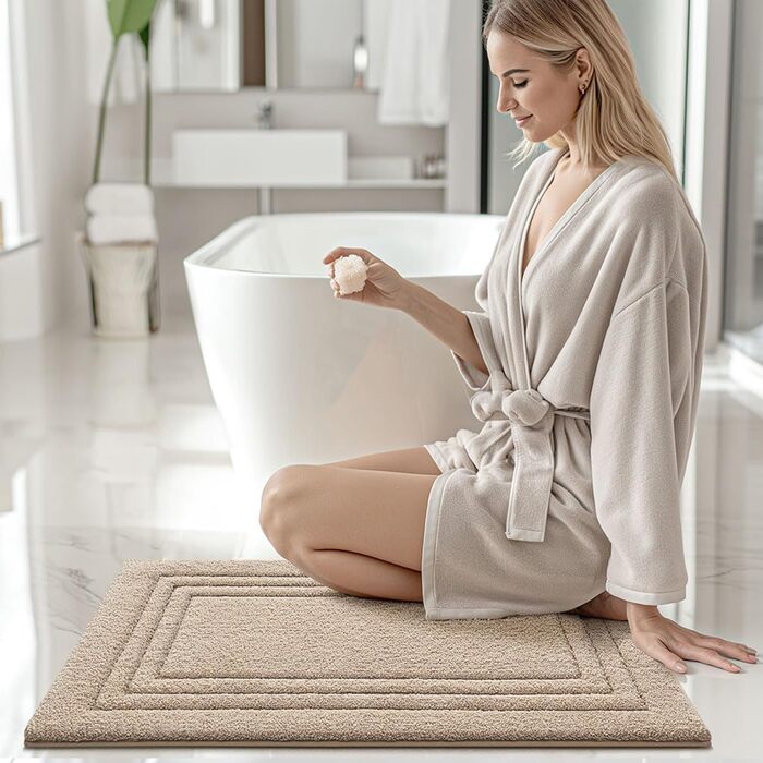 Килимок для ванної кімнати DEXI, м'який, нековзний, миючий, 50 x 80 см, бежевий