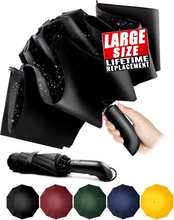 Чоловічий складаний парасолька Conlun Kompakter, штормостійкий, автоматичний, чорний (117 см)