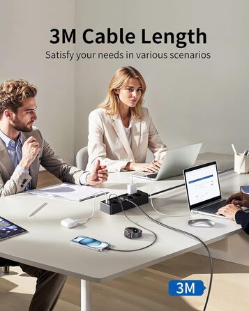 Мережевий фільтр Sameriver 8-фазний з захистом від перенапруги, 3 USB, вимикач, кабель 3M, чорний