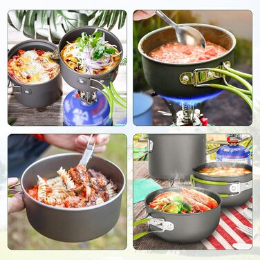 Набір кухонного посуду для кемпінгу Herbst, 11 предметів: каструля, плитка, столові прибори, серветки для чищення. Ідеально для пікніків та походів