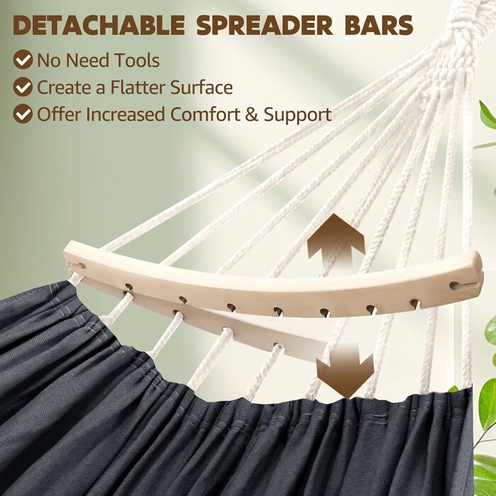 Гамак Chihee бавовняний великий, 270x150 см, до 300 кг, з подушкою та карабінами, темно-сірий