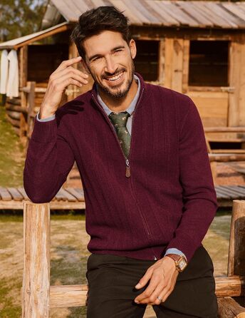 Кардиган чоловічий PJ PAUL JONES на блискавці та зі стійким коміром, в'язаний (M, Бордовий)