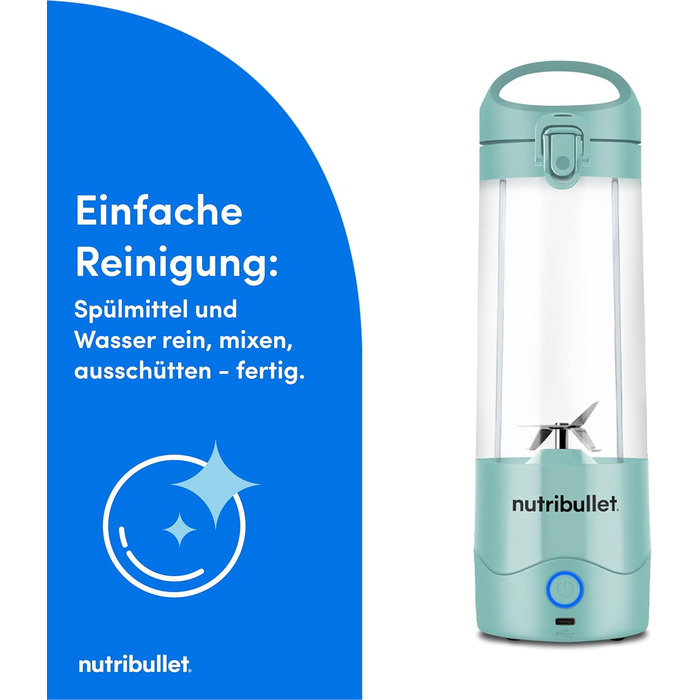 NutriBullet Immersion Blender, Immersion Blender, 475ml BPA-free, Mini-Mixer, Multi-Function Blender, USB-C Charger, over 15 blending cycles, Light Blue, NBP003LBL Portable Light Blue