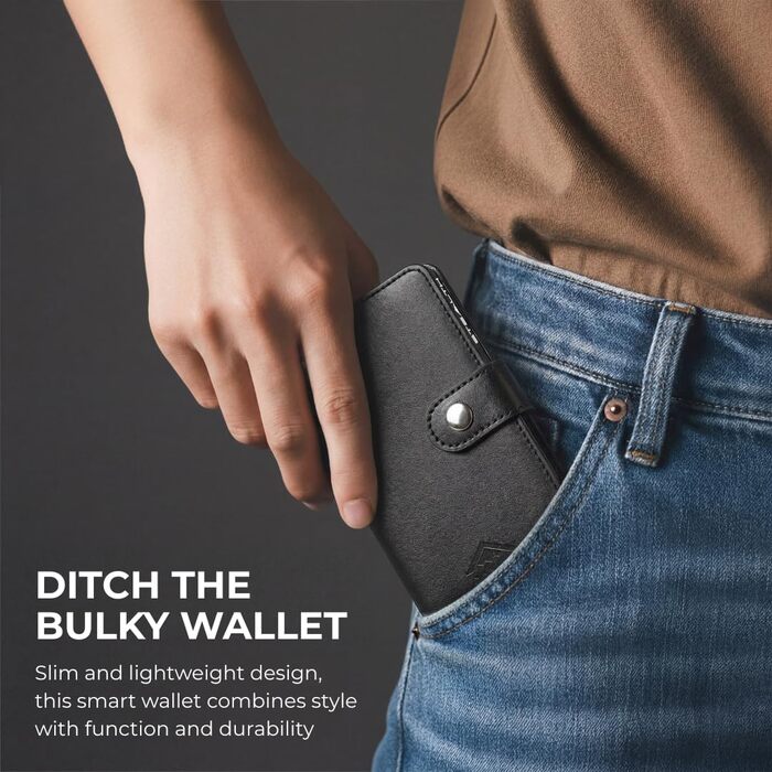 Гаманець чоловічий RFID Stealth Wallet - мінімалістичний висувний картхолдер з алюмінію та шкіри (чорний). Захист від сканування карт