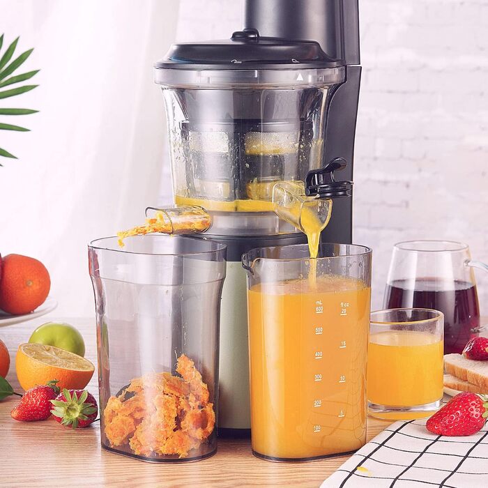 Wiltal Slow Juicer, Electric Juicer for Fruits, Vegetables, Pomegranate, Citrus Fruits, Sorbet. 76mm Feed Chute with Wide Mouth, BPA-free, 150W, Black