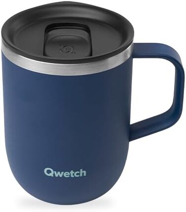 Qwetch Stainless Steel Insulated Travel Mug - 350ml - Blue - Leakproof Lid, Reusable, Tea Filter Compatible