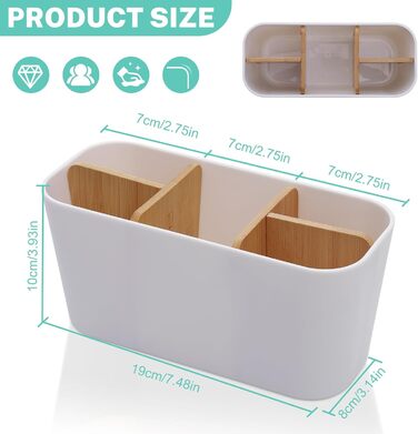 Тримач для зубних щіток з бамбуковими перегородками, органайзер для зубних щіток та пасти, для ванної кімнати, офісу, сім'ї, білий