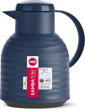 Термос Emsa Samba Wave Navy 1.0 л: ізоляція 12h/24h, не протікає, з швидким клапаном | З нержавіючої сталі