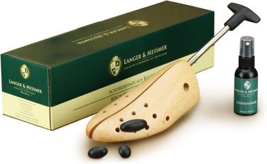 Langer & Messmer shoe stretchers for women against pinching shoes, boots or high heels - made of solid beechwood and metal mechanics - expands in width or length & width including leather stretching spray