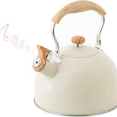 Чайник-заварник з металофоном та ергономічною ручкою, нержавіюча сталь, для всіх плит (газових, індукційних, дров'яних), колір бежевий