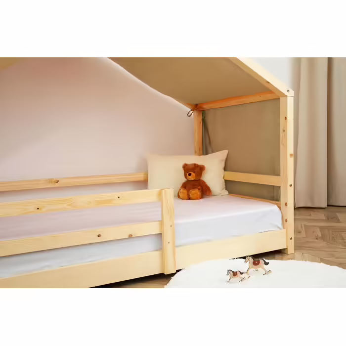Lovely Hippo Hausbett Canopy - 100% Cotton Housebed Canopy made of Muslin - Bed Canopy Children's Bed - Canopy Curtains for 80x160 & 90x200 (Beige, 97 x 402cm, Without Pocket) Beige H402 x W97 cm (1 Pack)
