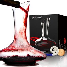 Wine Decanter for 75cl, 1.8L Decanter for Red Wine & Cork Stopper, Handmade, Lead-Free Crystal Glass