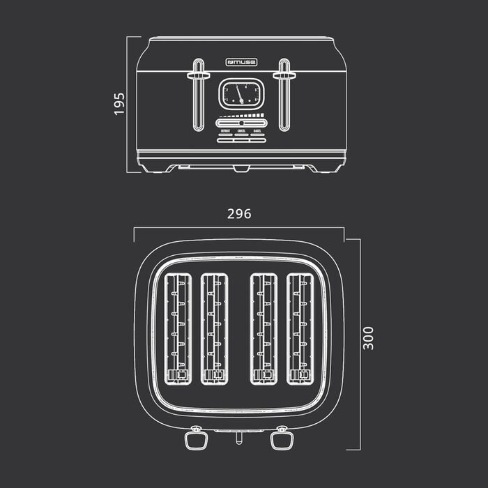 Тостер Muse MS-131 BC із нержавіючої сталі, ретро-дизайн, 4-х місний, 6 рівнів підсмажування, з підсвічуванням, з шухлядою для крихт (сірий)