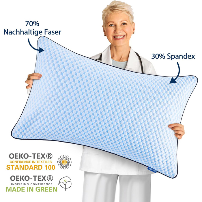 Подушка з піни Memory Foam для сну: охолоджуюча, ергономічна для бокових, спинних та тих, хто спить на животі (40x80 см, блакитно-сіра)