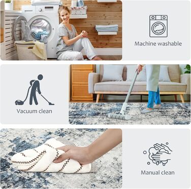 Килим для вітальні 160x230 см, блакитний, вінтажний, з коротким ворсом, абстрактний дизайн, легко миється, антиковзаючі килими для спальні