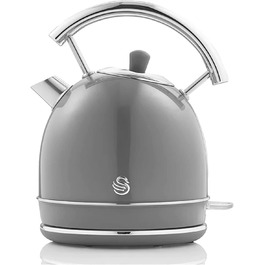 Swan Retro Electric Kettle - 1.8L, Vintage Design, Automatic Shut-Off, Cordless, BPA-Free Stainless Steel, 3000W, Grey