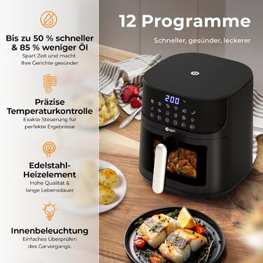 Balter Airfryer XL 5.5л Фритюрниця з оглядовим вікном HL-551T - 12 програм, рецепти