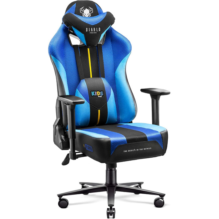 Ігрове крісло Diablo X-Player Frost Black Kids S, тканина, 3D підлокітники, ергономіка, подушки для шиї та попереку, для дітей