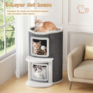 Двоярусна котяча хатинка-тонечка з когтеточкою, 60x40x40 см, 40x40x60 см. Клітка-будинок для котів з платформою та іграшкою