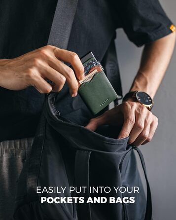 VULKIT Слім гаманець-картхолдер з RFID захистом, шкіряні слоти, металевий кейс, зелений