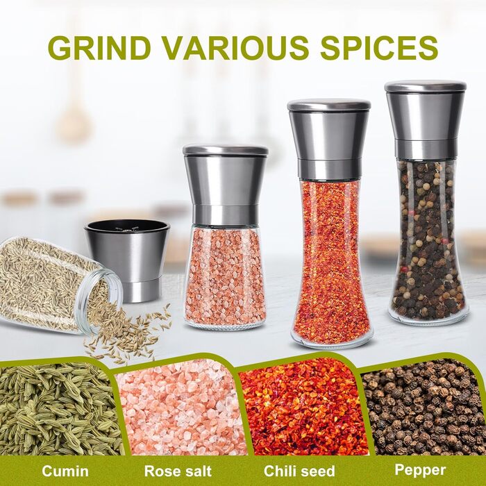 Набір меланець для солі та перцю (2 шт.) з регульованим керамічним млинком, 180 мл. Меланець для перцю, солі та чилі, ручний, для різних спецій.