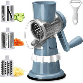 Ручна тертка для овочів 3-в-1 з нержавіючої сталі, терка для сиру з ручкою та 3 змінні леза, терка для салатів, горіхів, фруктів, піци. Колір: зелений