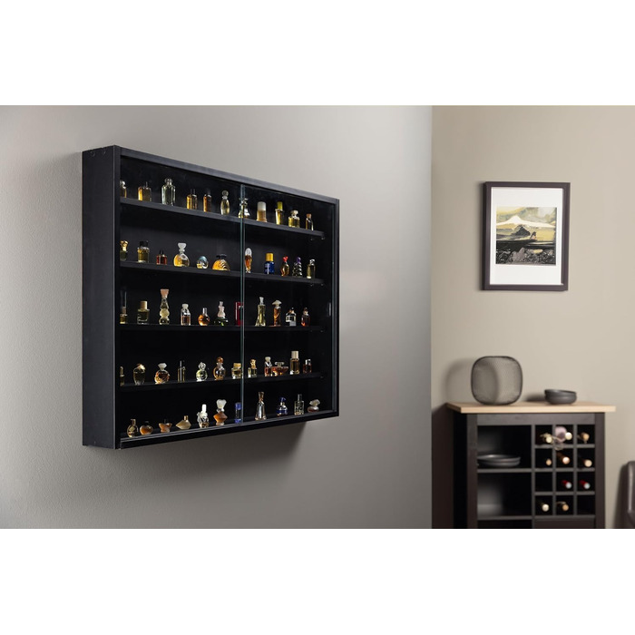 Підвісна вітрина Inter Link Collecty з МДФ і скла, чорна/біла, 80x60x9,5 см – настінна полиця-вітрина для колекцій