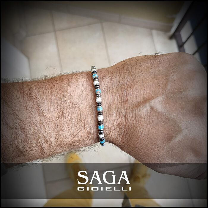 Браслет чоловічий SAGA GIOIELLI з нержавіючої сталі, кольорові сталеві диски (AULITE/TURCHESE E CRISTALLI)