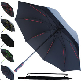 COLLAR AND CUFFS XL Golf Umbrella - Windproof, Fiberglass Ribs - Red & Black - Automatic Open/Close - 154cm